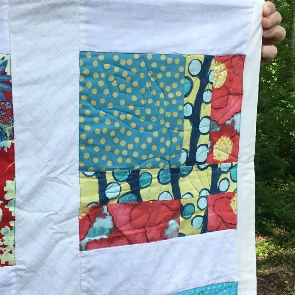 NWT Handcrafted Turquoise, Red, Yellow Quilt